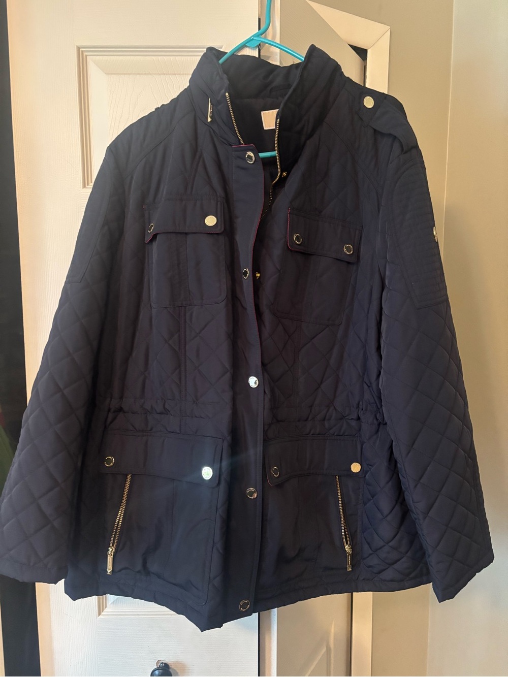 Michael Kors Quilted Navy Puffer Jacket with Utility Pockets 2X
